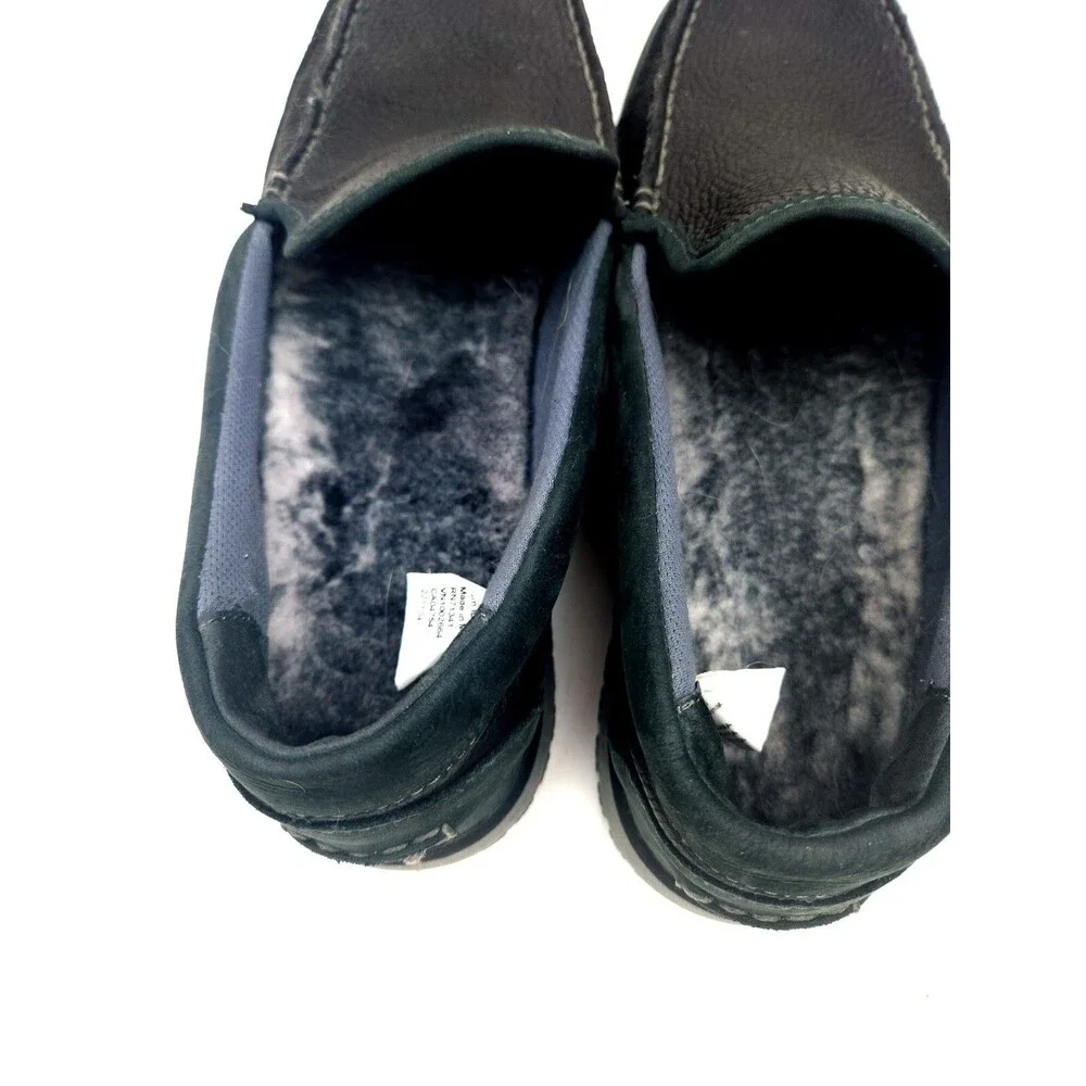 L.L. Bean All Week Slipper Mocs Men’s 12 Medium Black Leather Lambs Fur Loafer